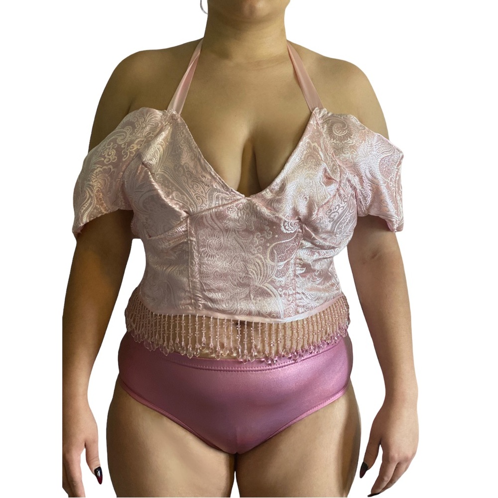 Handmade Lace Up Satin Brocade Rave Festival Crop Top